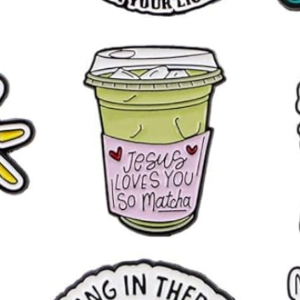 Matcha Iced Drink Enamel Pin - 'Jesus Loves You So Matcha'